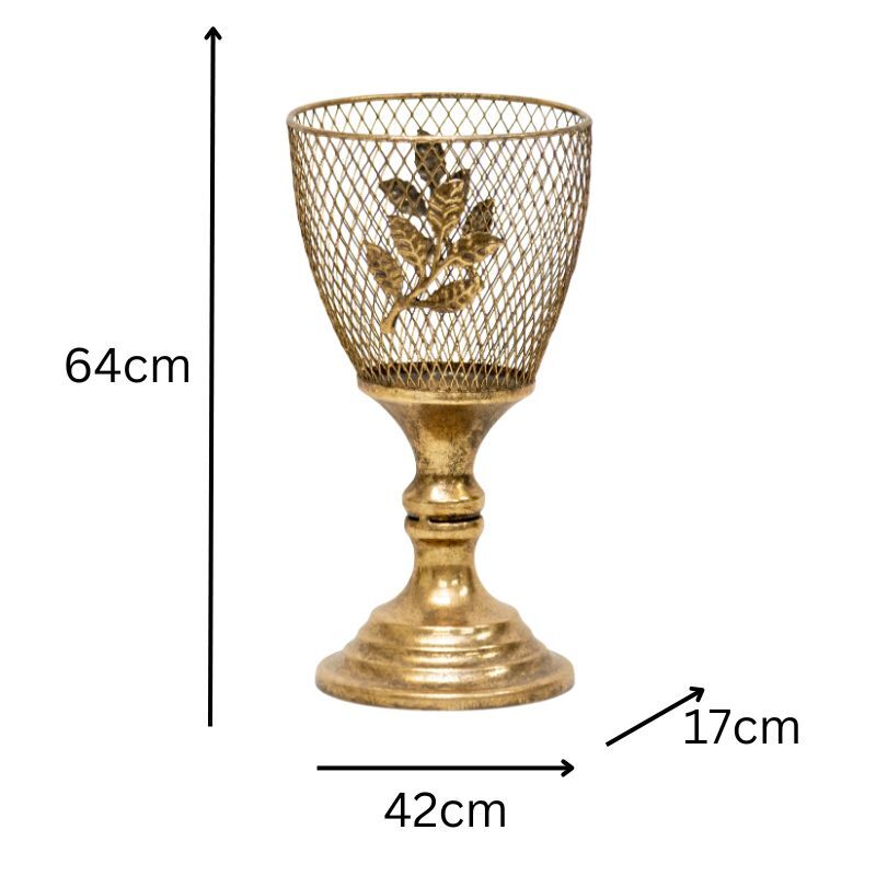 Willow &amp; Silk Candle Holder Golden Leaf Lustre Goblet 12x12x23cm