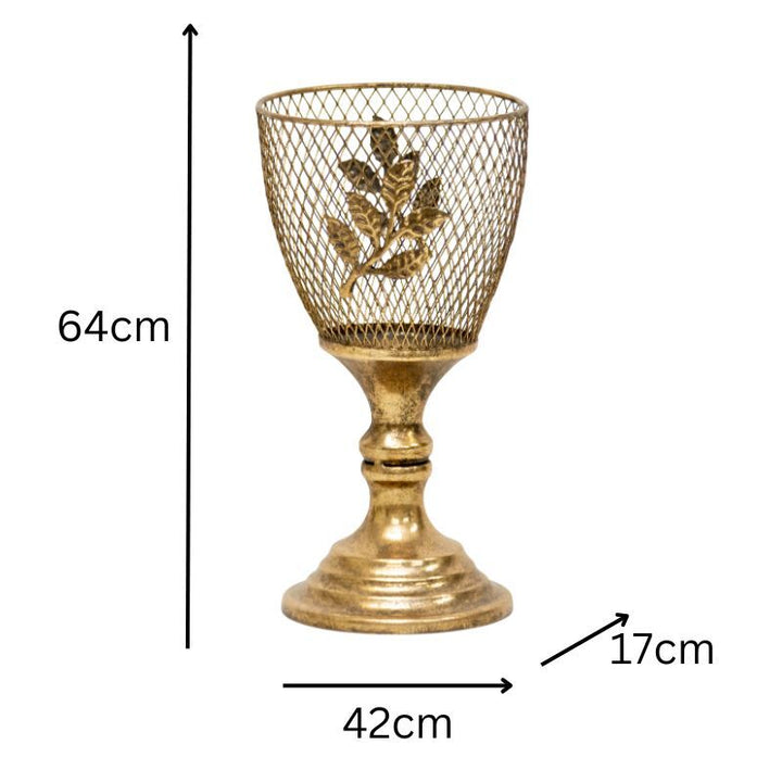 Willow &amp; Silk Candle Holder Golden Leaf Lustre Goblet 12x12x23cm