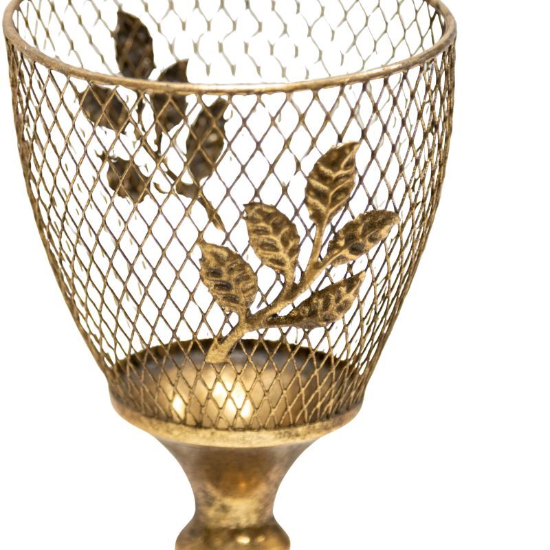 Willow &amp; Silk Candle Holder Golden Leaf Lustre Goblet 12x12x23cm