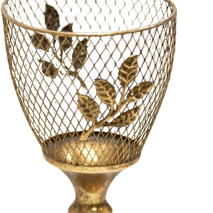 Willow &amp; Silk Candle Holder Golden Leaf Lustre Goblet 12x12x23cm