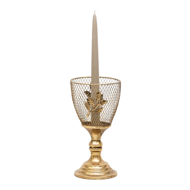 Willow &amp; Silk Candle Holder Golden Leaf Lustre Goblet 12x12x23cm