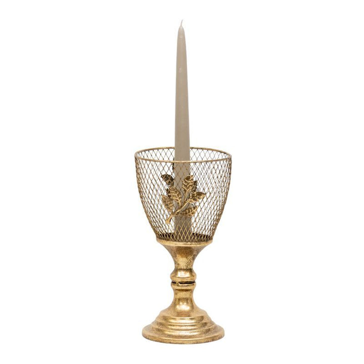 Willow &amp; Silk Candle Holder Golden Leaf Lustre Goblet 12x12x23cm