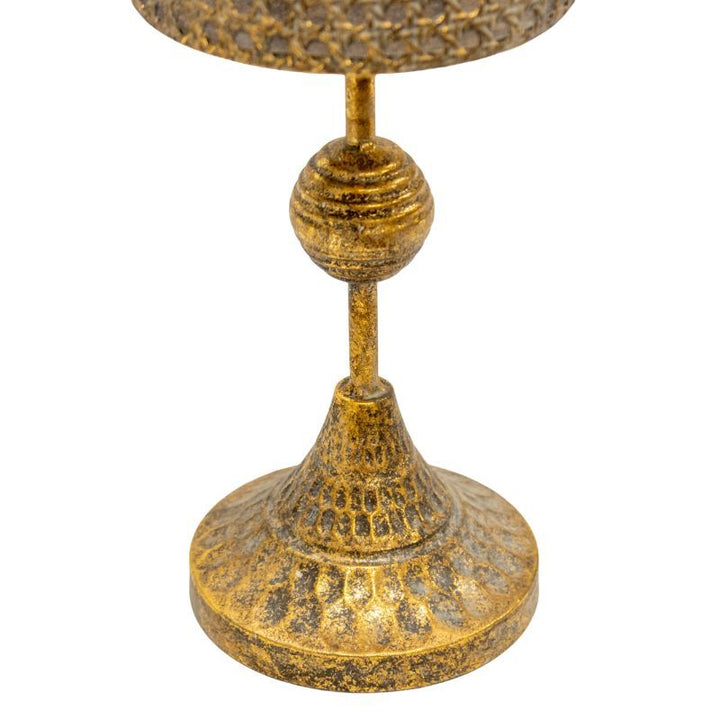 Willow &amp; Silk Pillar Candle Holder Radiant Lustre 45cm Tall Stemmed Distressed Gold