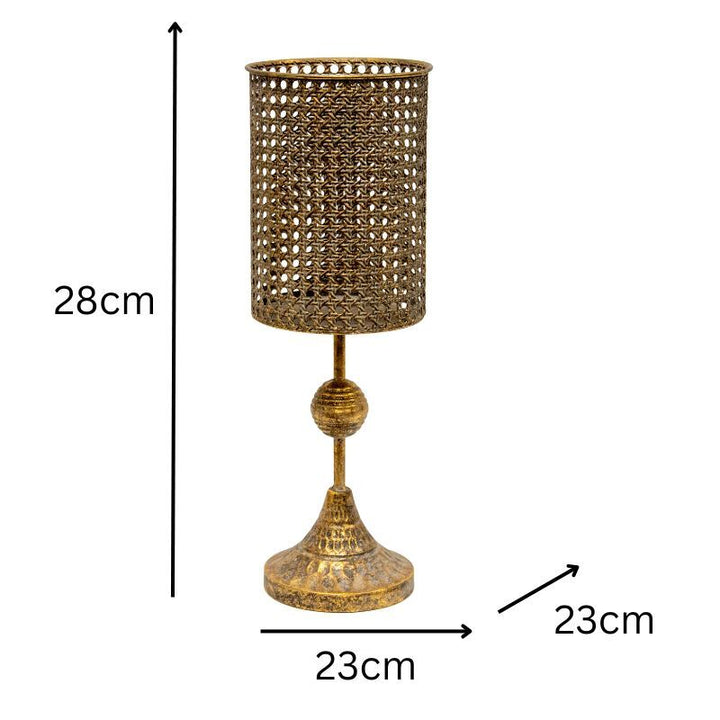 Willow &amp; Silk Pillar Candle Holder Radiant Lustre 45cm Tall Stemmed Distressed Gold