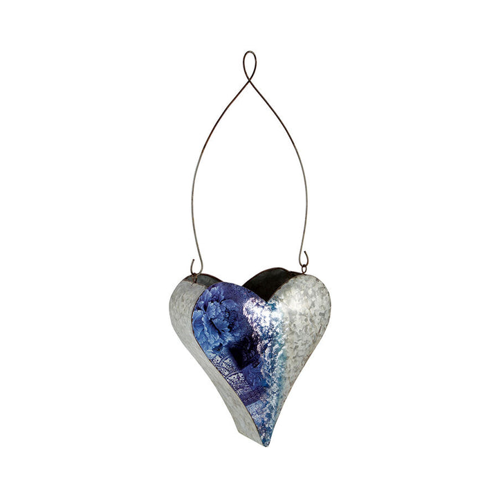 Willow &amp; Silk Heart Shaped Wall Hanging Ornament Metal 24cm Galvanised