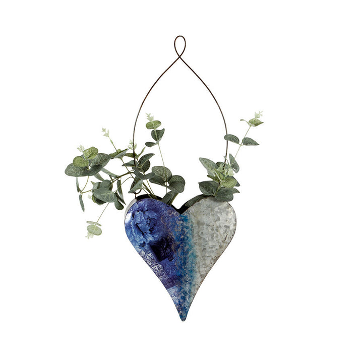 Willow &amp; Silk Heart Shaped Wall Hanging Ornament Metal 24cm Galvanised