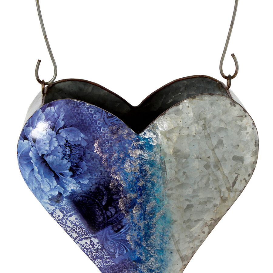 Willow &amp; Silk Heart Shaped Wall Hanging Ornament Metal 24cm Galvanised