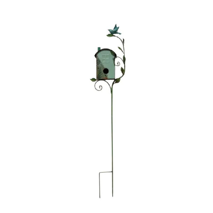 Willow &amp; Silk Metal 118cm Green/Blue Bird House w/ Bird Garden Stake