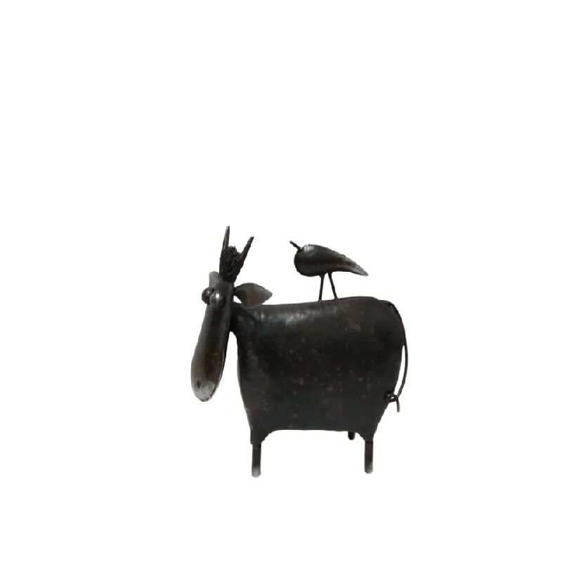 Willow &amp; Silk Metal 29cm Brown Cow w/Bird Indoor/ Outdoor Ornament