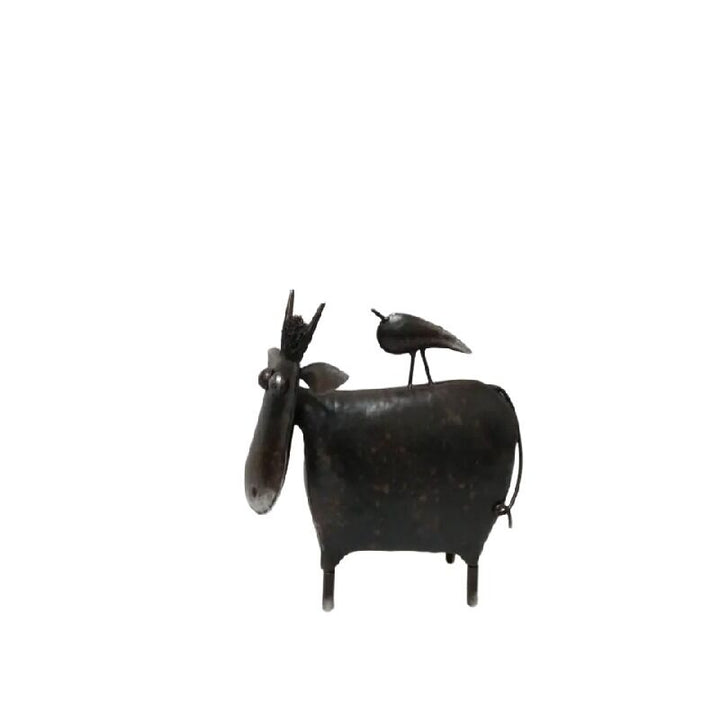 Willow &amp; Silk Metal 29cm Brown Cow w/Bird Indoor/ Outdoor Ornament