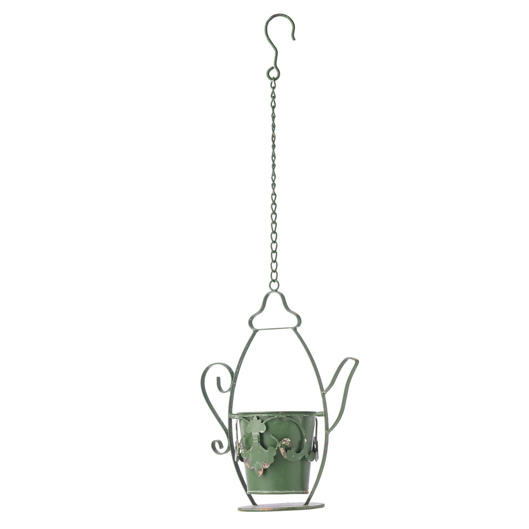 Willow and Silk Hanging Teapot Planter w/Chain 27.5x12.5x34.70cm