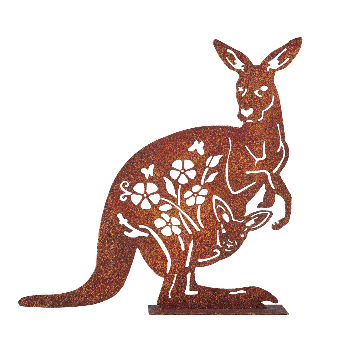 Laser-cut Kangaroo + Baby on Stand 37x10x36cm