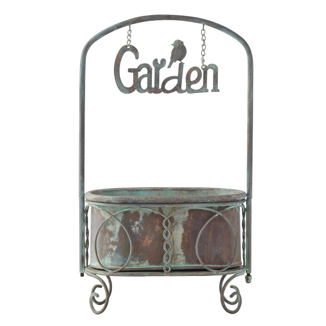 Willow and Silk Planter on Stand w/Floating Garden Sign 29x16x68cm