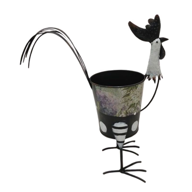 Willow and Silk Black + White Chook w/Design Planter 31x16x32.5cm