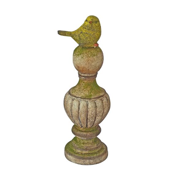 Willow &amp; Silk Green wren on Pillar - 11 × 10 × 33 cm