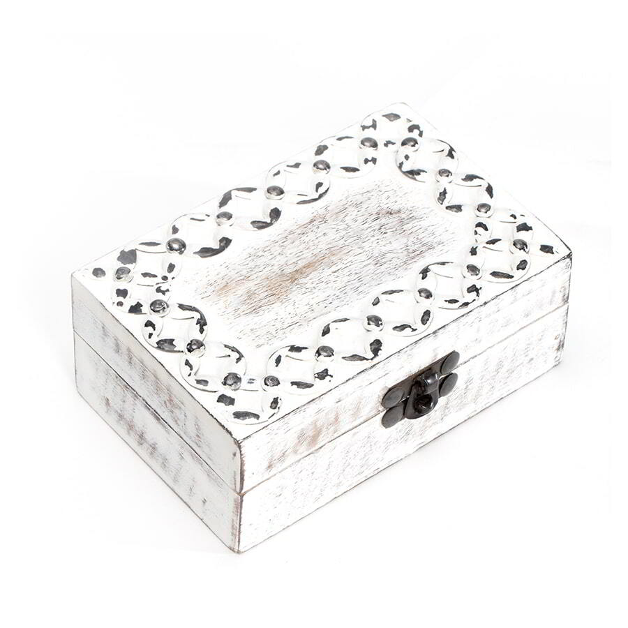 Willow &amp; Silk Handcrafted Mangowood Whitewash Links Trinket Box w/Clasp