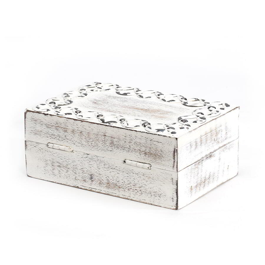 Willow &amp; Silk Handcrafted Mangowood Whitewash Links Trinket Box w/Clasp