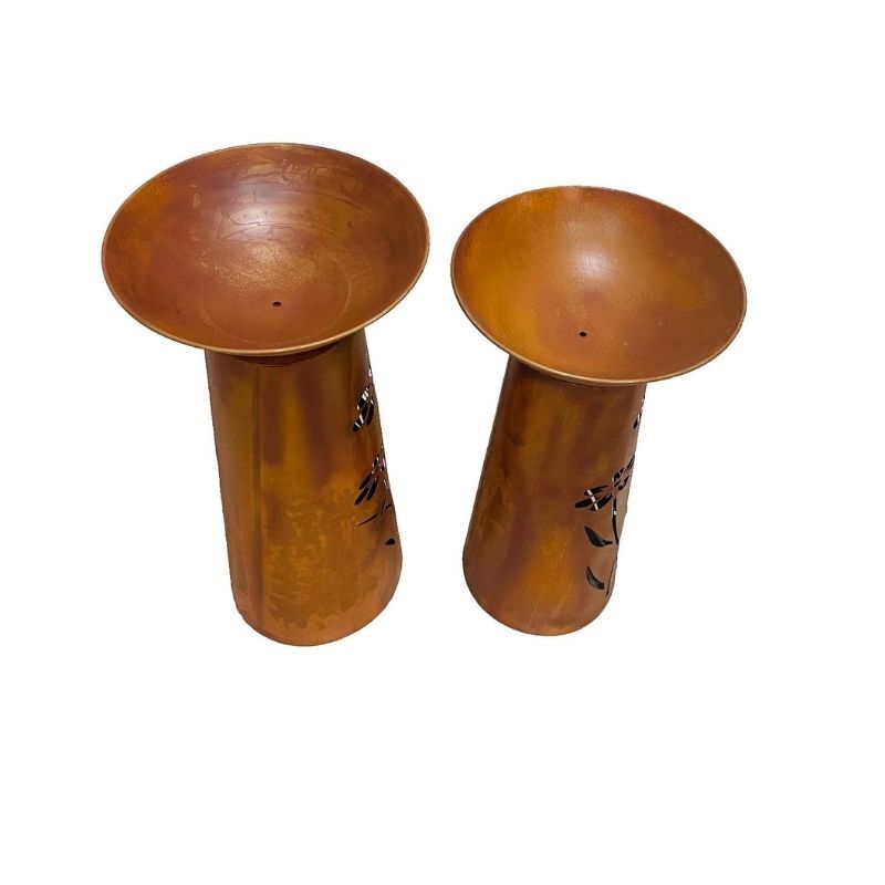 Willow &amp; Silk 2x RusticPlanter Bowls On Pillar Base Flower Pattern 40x83cm