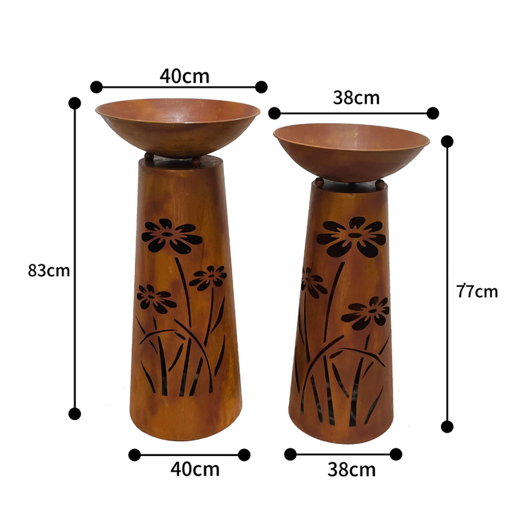 Willow &amp; Silk 2x RusticPlanter Bowls On Pillar Base Flower Pattern 40x83cm