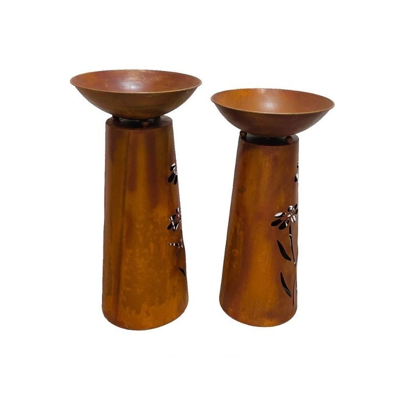 Willow &amp; Silk 2x RusticPlanter Bowls On Pillar Base Flower Pattern 40x83cm