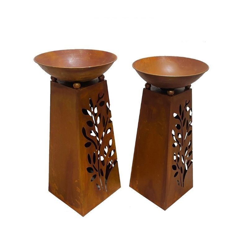 Willow &amp; Silk 2x RusticPlanter Bowls On Pillar Base Leaf Pattern 40x83cm