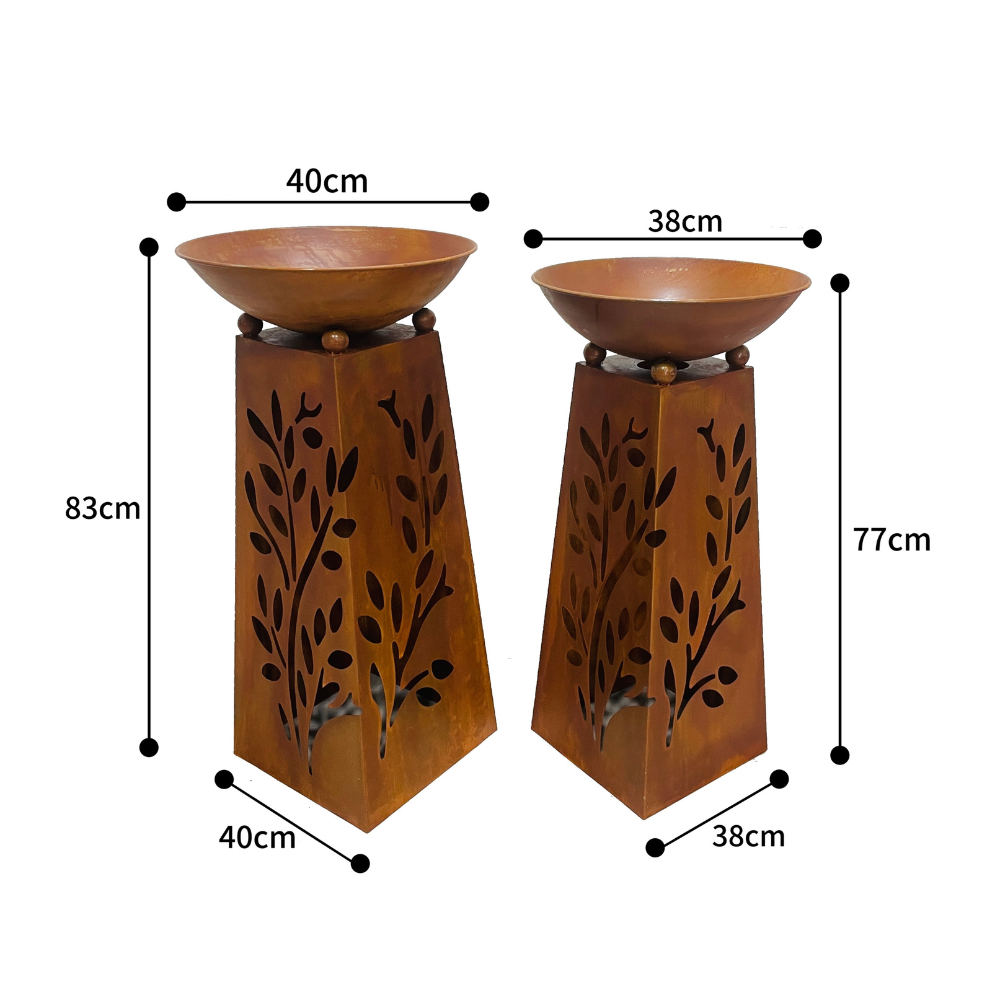 Willow &amp; Silk 2x RusticPlanter Bowls On Pillar Base Leaf Pattern 40x83cm