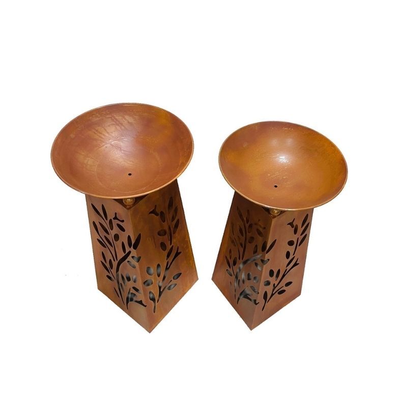 Willow &amp; Silk 2x RusticPlanter Bowls On Pillar Base Leaf Pattern 40x83cm