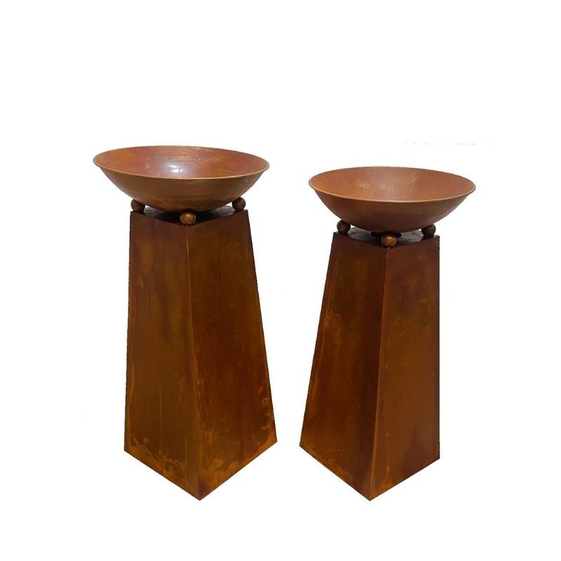 Willow &amp; Silk 2x RusticPlanter Bowls On Pillar Base Leaf Pattern 40x83cm