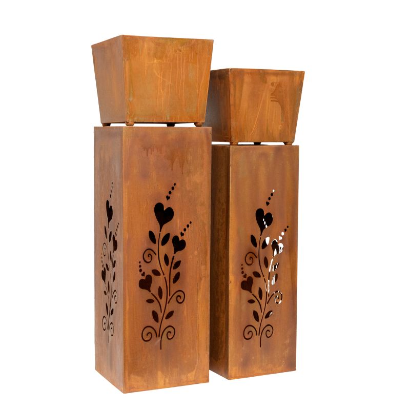 Willow &amp; Silk 2x RusticSquare Square Planter On Pillar Base Heart Pattern 26x93cm