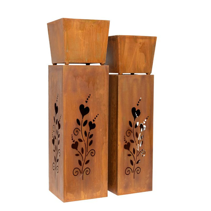 Willow &amp; Silk 2x RusticSquare Square Planter On Pillar Base Heart Pattern 26x93cm