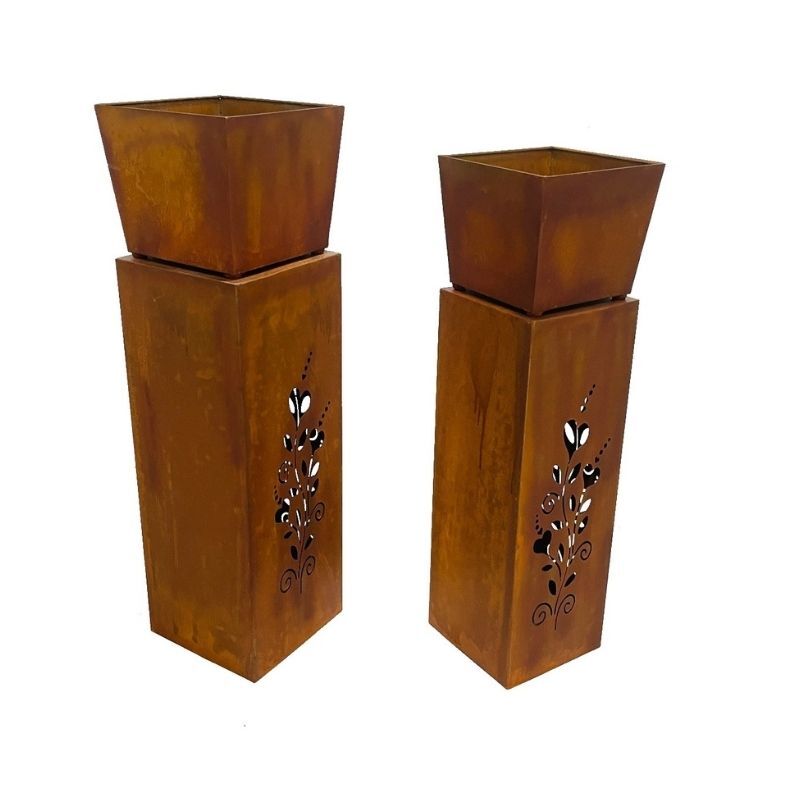 Willow &amp; Silk 2x RusticSquare Square Planter On Pillar Base Heart Pattern 26x93cm