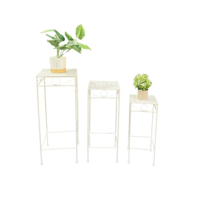 Willow &amp; Silk Set/3 Nested Riviera Square Tables/Potplant Stands 28x70/23x60/18x50cm