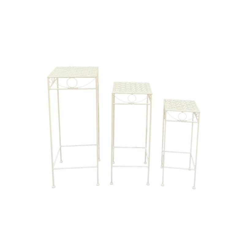Willow &amp; Silk Set/3 Nested Riviera Square Tables/Potplant Stands 28x70/23x60/18x50cm