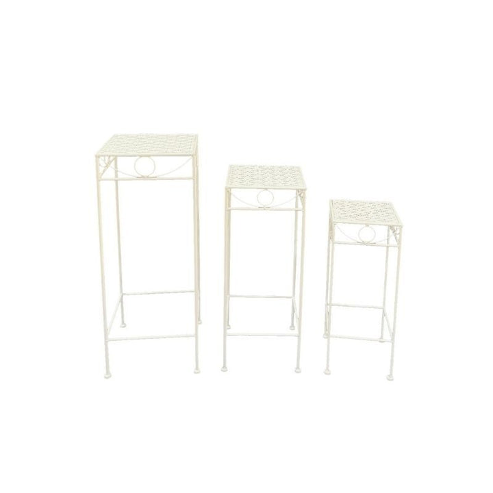 Willow &amp; Silk Set/3 Nested Riviera Square Tables/Potplant Stands 28x70/23x60/18x50cm