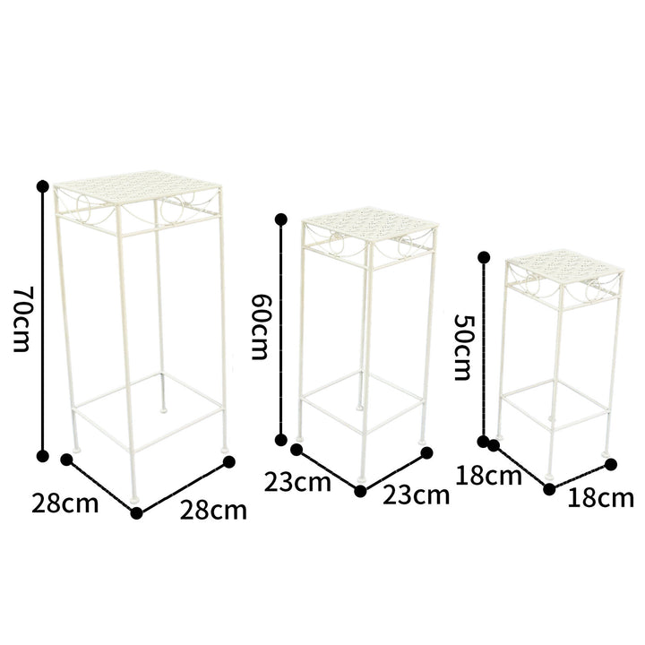 Willow &amp; Silk Set/3 Nested Riviera Square Tables/Potplant Stands 28x70/23x60/18x50cm