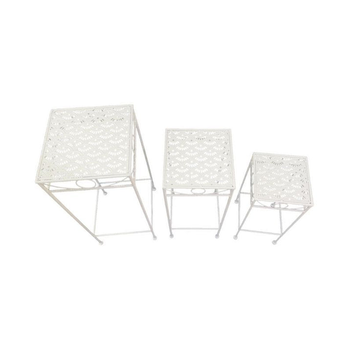 Willow &amp; Silk Set/3 Nested Riviera Square Tables/Potplant Stands 28x70/23x60/18x50cm