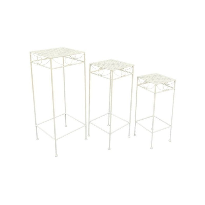 Willow &amp; Silk Set/3 Nested Riviera Square Tables/Potplant Stands 28x70/23x60/18x50cm