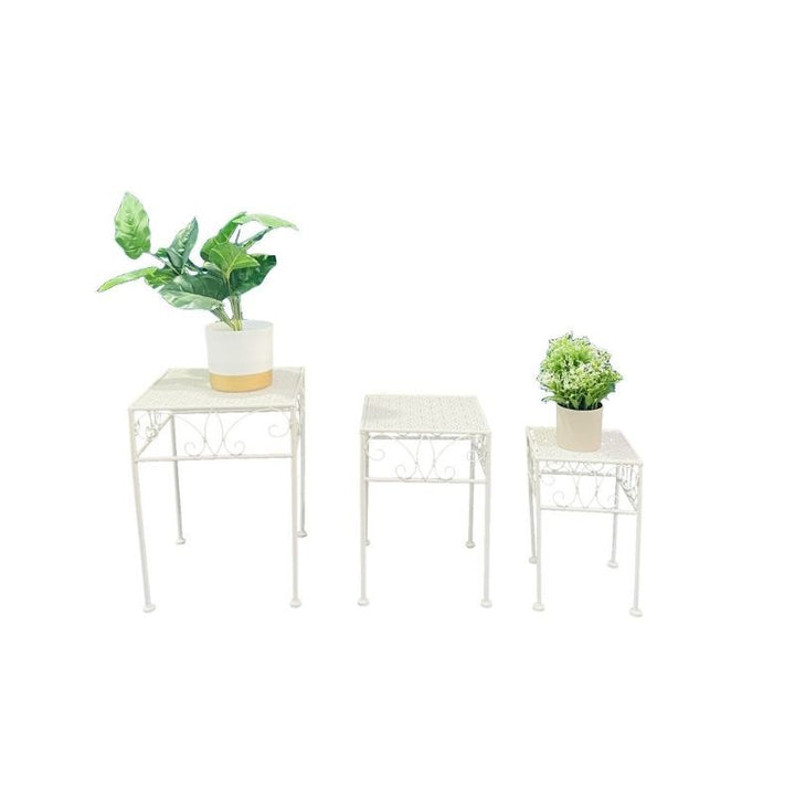 Willow &amp; Silk Set/3 Nested Bordeaux Square Tables/Potplant Stands 28x38/23x33/18x28cm