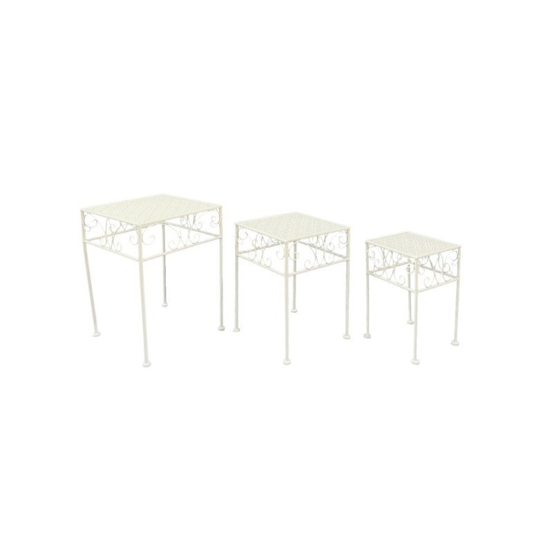 Willow &amp; Silk Set/3 Nested Bordeaux Square Tables/Potplant Stands 28x38/23x33/18x28cm