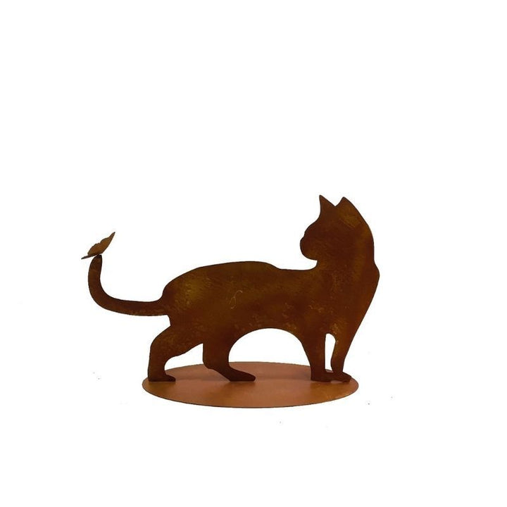 Willow &amp; Silk Rust Cat + Butterfly Ornament On Base 50x15x35cm