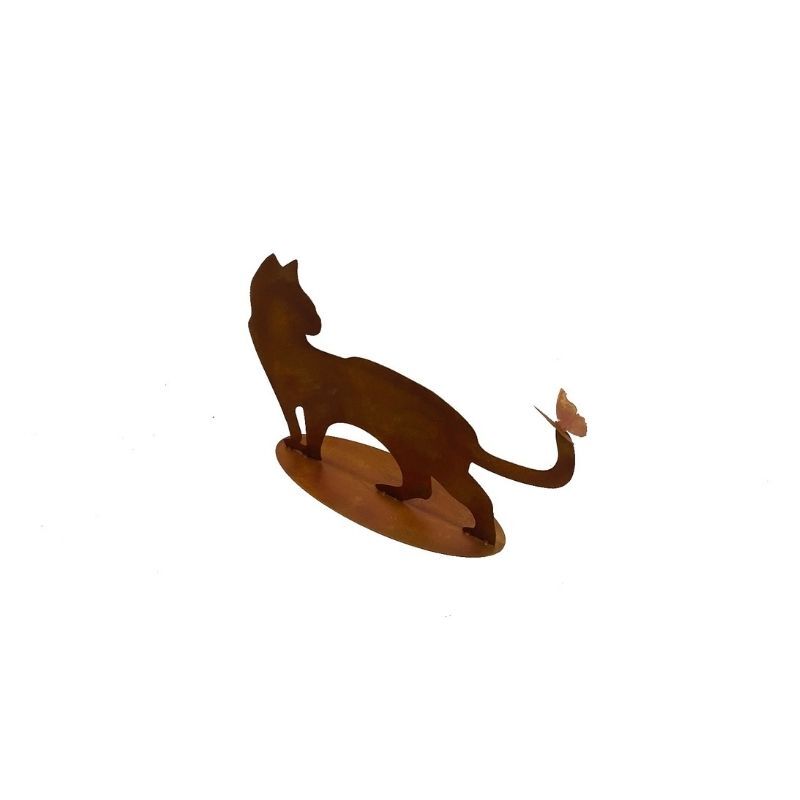 Willow &amp; Silk Rust Cat + Butterfly Ornament On Base 50x15x35cm