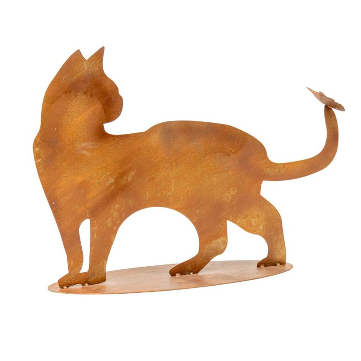 Willow &amp; Silk Rust Cat + Butterfly Ornament On Base 50x15x35cm