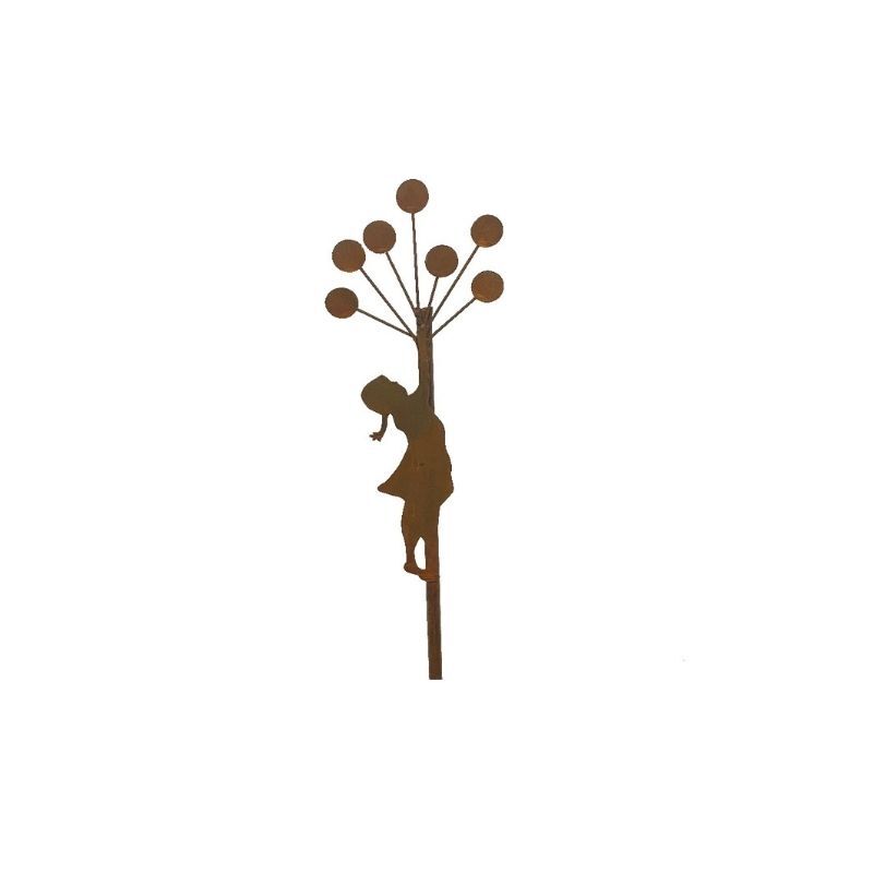 Willow &amp; Silk Rust Girl w/Balloons Garden Stake 18x100cm