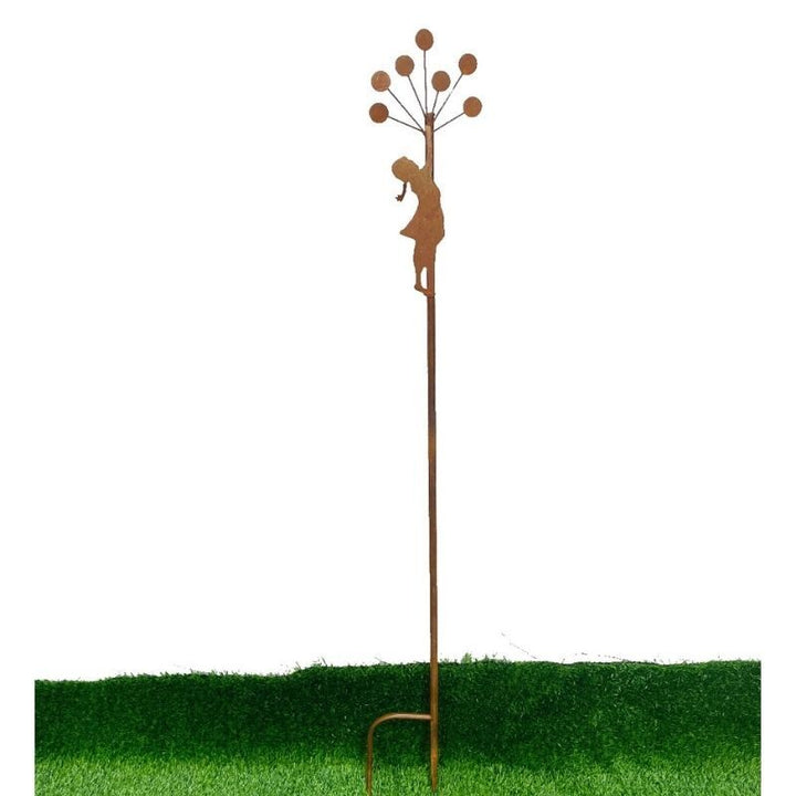 Willow &amp; Silk Rust Girl w/Balloons Garden Stake 18x100cm