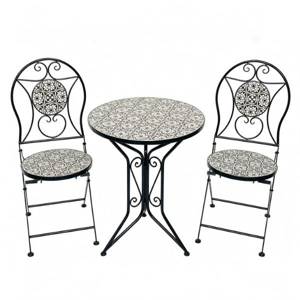 Willow &amp; Silk Black Mosaic Bistro Table x 2 Chairs Set