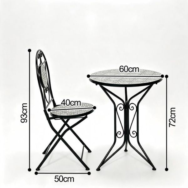Willow &amp; Silk Black Mosaic Bistro Table x 2 Chairs Set