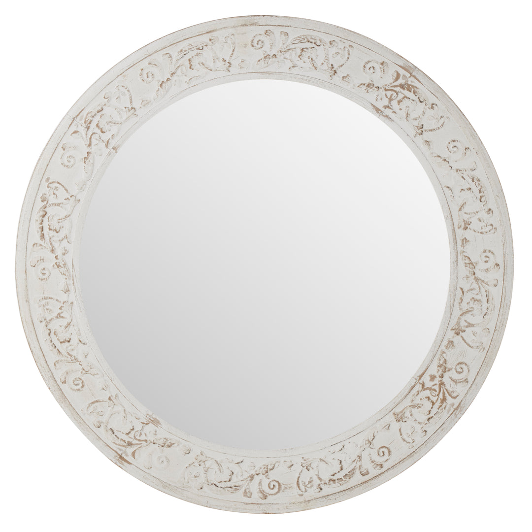 Willow &amp; Silk 70cm Fleur Carved White Wood Frame Mirror
