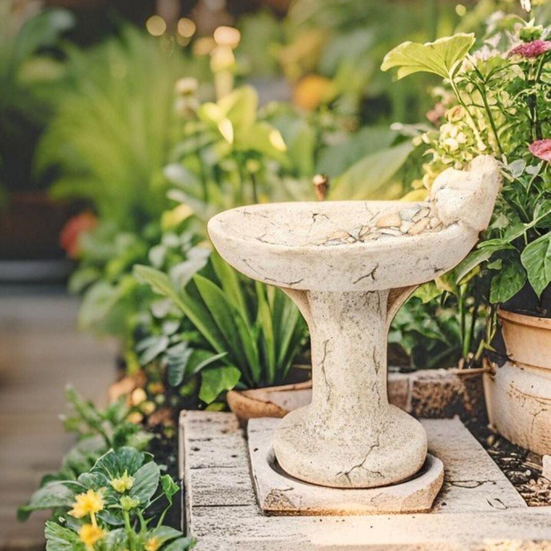 Willow &amp; Silk Stony Birdbath on Pillar 42x38x45cm