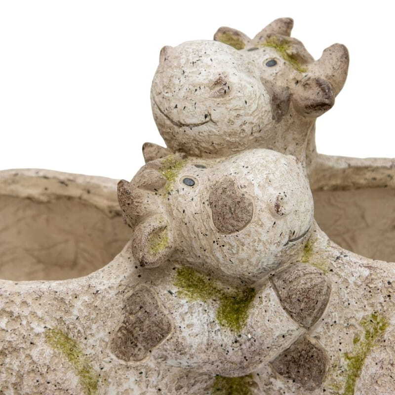 Willow &amp; Silk Magnesium 42cm Cuddling Cows Garden Pot/Planter