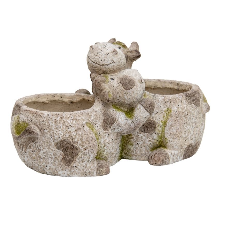 Willow &amp; Silk Magnesium 42cm Cuddling Cows Garden Pot/Planter